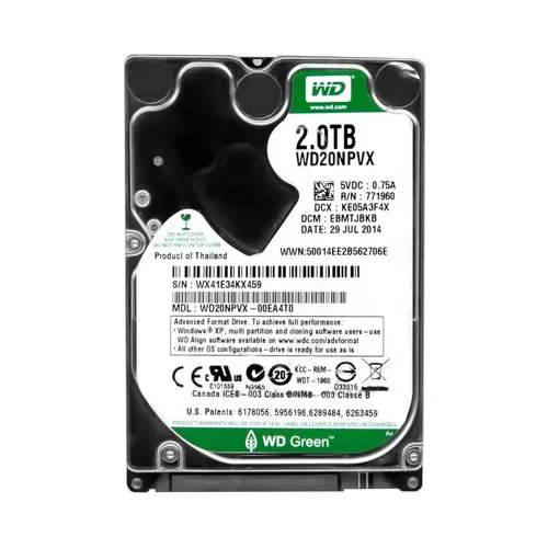 WD GREEN 2TB 2,5" SATA III Festplatte - Internes HDD mit 5400 U/min, ideal für leise Leistung in Laptops und PCs. Genießen Sie 2TB Speicherplatz und Hot Swap-Funktion für einfache Handhabung.