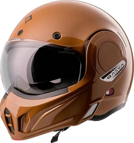 Burnout Motorradhelm Flipback Vortex Cognac Braun - Klapphelm mit ECER 22.06 Zertifizierung, extrem leicht und flexibel. Ideal für Motorrad- und Rollerfahrer, mit antibakteriellem Innenfutter und effektiver Belüftung für höchsten Komfort.