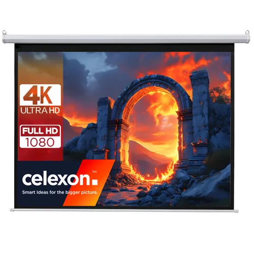celexon basic Rollo-Leinwand 120" | 240x180 cm 4:3 | ausziehbare Full-HD 4K Beamer-Leinwand für Heimkino oder Büro-Präsentationen | Projektionsleinwand geeignet zur Deckenmontage oder Wandmontage