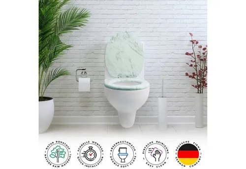 Sanfino WC-Sitz "Marmor" mit SoftClose - Hochwertiger Toilettendeckel aus Holz mit eleganter Marmor-Optik. Bietet hohen Sitzkomfort und ist einfach zu montieren – ideal für jedes Bad.