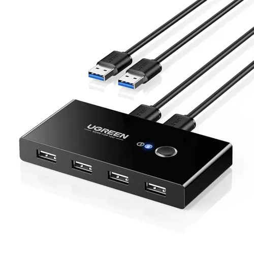 UGREEN USB 2x4 Sharing Switch Selector Black - 4x USB 2.0 Umschaltbox für zwei Computer, kompakt und einfach zu bedienen