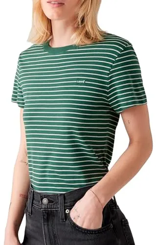 Levi's Damen Essential HM SS Tee T-Shirt, Maury Stripe Bistro Green, XS