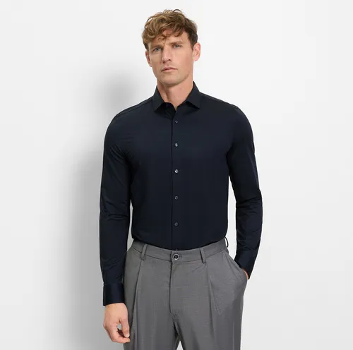 OLYMP Langarmhemd "Leve Five 24/Seven" Herren, Gr. 41, marine - Business- & Abendmode für Herren: Atmungsaktives Langarmhemd aus dehnbarem Jersey für hohen Tragekomfort, ideal für Büro und Freizeit, körpernaher Schnitt.
