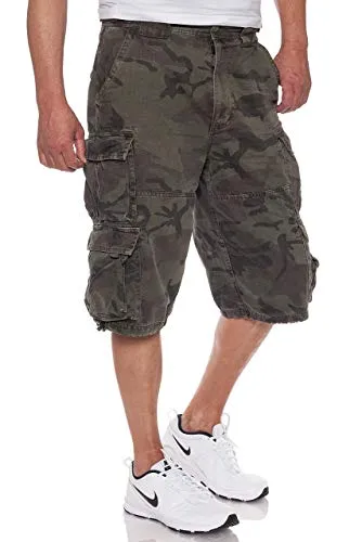 Jet Lag Herren Cargo Shorts Modell 007 in Green Camouflage, Größe:M - Robuste Cargo Shorts für Herren im angesagten Camouflage-Design. Praktische Taschen und komfortabler Loose-Fit sorgen für besten Tragekomfort und Stil.