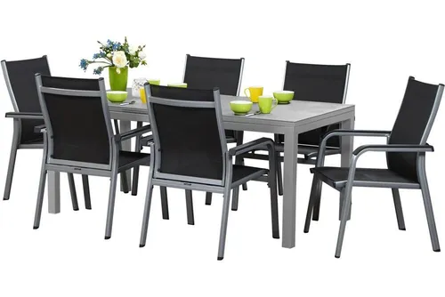 KETTLER Garten-Essgruppe - Elegante Essgruppe für 6 Personen mit ausziehbarem Tisch "Miros" und stapelbaren Sesseln, ideal für stilvolle Gartenmomente. Witterungsbeständig und pflegeleicht.