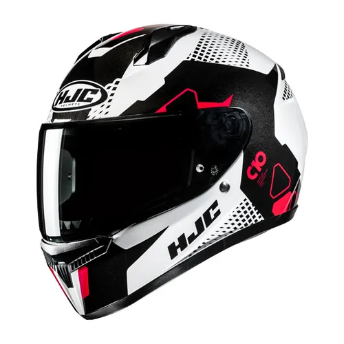 HJC C10 Aspa Helm, schwarz-weiss-rot, Größe S für Männer - Motorradhelm mit fortschrittlicher Polycarbonat-Schale für Leichtigkeit und Komfort, ausgestattet mit einem aerodynamischen Belüftungssystem für optimalen Luftstrom.