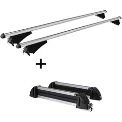 Relingträger Tiger XL + Skiträger / Snowboardträger / Skihalter Alu 4 Paar Ski kompatibel mit Mitsubishi Outlander PHEV ab 14