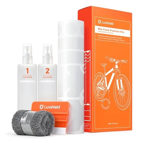 Luxshield Fahrrad Lackschutzfolie - 21-teiliges Rahmen-Set für Mountainbike & Rennrad - Fahrradrahmen - Effektiver Steinschutz für Lack mit selbstklebender, fast unsichtbarer Folie, die robust und problemlos zu entfernen ist.