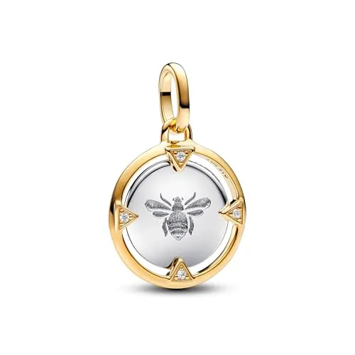Pandora ME Biene Medaillon-Charm aus Sterling Silber - Bead Charms für Damen, doppelseitiges Design mit Biene und Zirkonia, symbolisiert Positivität und Energie, kompatibel mit Pandora ME und Moments Armbändern.
