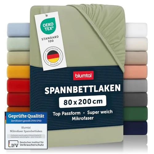 Blumtal® Spannbettlaken 80x200 cm - Spannbettlaken Microfaser - Oekotex zertifiziertes Bettlaken - Spannbettücher 80x200 cm - Laken - Fitted Sheets - Olive - Grün