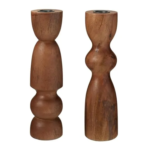 2er Set Kerzenständer Holz Walnuss 25 cm Holzkerzenständer Stabkerzenhalter Kerzenhalter Kerzenleuchter