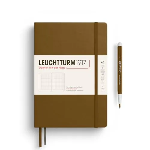 Leuchtturm1917 Notizbuch Medium A5 Hardcover Spice Brown Dotted - Notizbuch A5 mit Hardcover, punktkariert und ideal für kreative Ideen, Notizen und To-Do-Listen. Mit 2 Lesezeichen und FSC-zertifiziertem Papier für nachhaltigen Schreibgenuss.