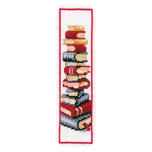 Vervaco Kreuzstich Stickpackungen für Erwachsene, Kreuzstich Set vorgedruckt mit Stickbild auf 100% Baumwoll Stoff und Stickgarn, Stickvorlagen 6 x 20 cm Lesezeichen für Anfänger