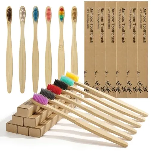 Vicloon Bambus Zahnbürsten, 12 Stück Natrliches Holzzahnbrste, Umweltfreundliche Zahnbürste Weiche Borsten, Bamboo Toothbrush für Kinder, Bioabbaubare, BPA Frei, Plastikfrei-Mehrfarbig