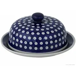 Bunzlauer Keramik Käseglocke Ø15,5cm - Hochwertige Butterdose aus Keramik, spülmaschinenfest und ideal für den täglichen Gebrauch, dekorativ in Blau.