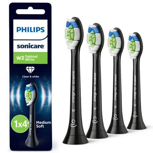 Philips Bürstenköpfe Sonicare Optimal Black - 4 Stück - Elektrische Zahnbürsten mit bis zu 100% mehr Fleckenentfernung in nur einer Woche für ein strahlend weißes Lächeln. Kompatibel mit allen Philips Sonicare Click-on Handstücken.