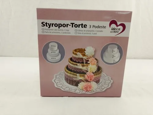 Styroporboden für Torten Ideen mit Herz 3-stöckig weiß Ø20 cm Ø15 cm Ø10