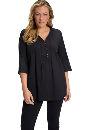 Ulla Popken Damen Tunika in Übergrößen - T-Shirts für Damen in Bubble Qualität mit Biesen neben der Knopfleiste, pflegeleicht und stylish für jede Gelegenheit.