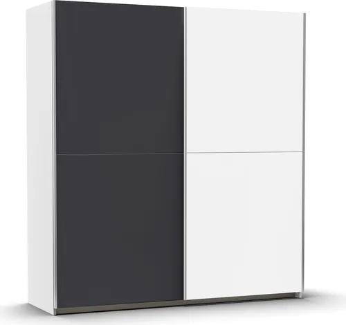 rauch Schwebetürenschrank SATURN - Stilvoller Kleiderschrank - Schwebetürenschrank in Alpinweiß/Graumetallic, MADE IN GERMANY. Bietet flexible Stauraummöglichkeiten mit 2 Kleiderstangen und 2 variablen Einlegeböden. Ideal für moderne Schlafzimmer.