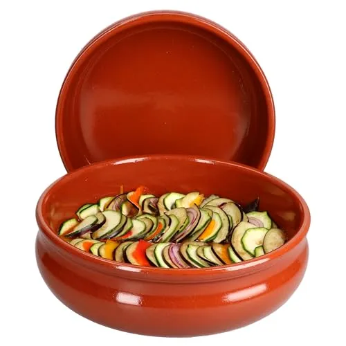 MamboCat Cazuela Schale Berlin bauchig Tonware I 2er Set I Ø 24 cm I Größe XL I Mediterran I Glasiert I Unikat Handarbeit I Antike/Vintage I Mittelalter I Wikinger
