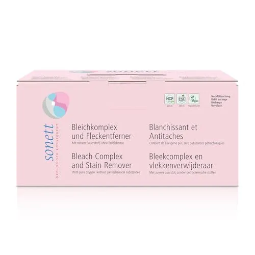 Sonett Fleckenentferner DE1041, 5 kg Pulver für Textilien - Effektiver Fleckenentferner mit reinem Sauerstoff für weiße und farbechte Textilien. Entfernt hartnäckige Flecken wie Obst und Rotwein. Biologisch abbaubar und nachhaltig. Made in Germany.