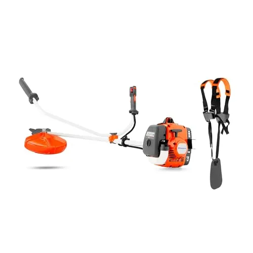Husqvarna 122R Benzin Motorsense - Rasentrimmer mit Trimmerkopf und Tragegurt, leistungsstarker Motor für effizientes Mähen von Gras und Unkraut.