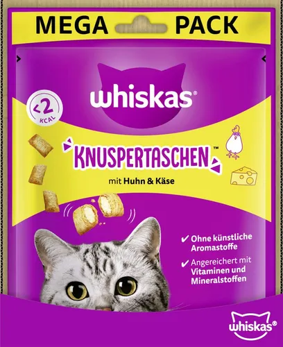Whiskas Knuspertaschen mit Huhn und Käse 60g - Leckere Knuspertaschen für ausgewachsene Katzen, die mit Huhn und Käse gefüllt sind. Ideal als Snack für zwischendurch und für besonderen Genuss.