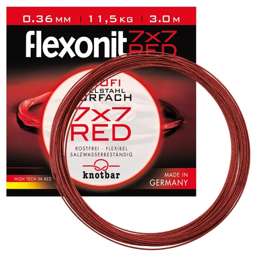 FLEXONIT Red Stahlvorfach 7x7 - 20m Hecht Vorfach - Hochwertiges 7x7 Stahlvorfach für Angler, belastbar bis 6,8kg. Ideal für den gezielten Hechtfang!