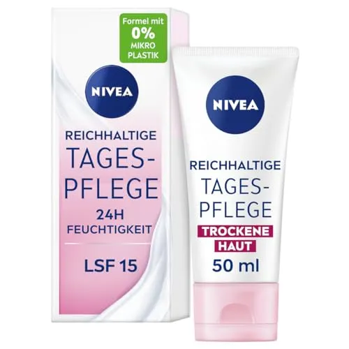 NIVEA Reichhaltige Tagespflege 24h Feuchtigkeit (50 ml) - Tagespflege für trockene Haut mit LSF 15, bietet 24h Feuchtigkeit und schützt vor lichtbedingter Hautalterung. Vegan und dermatologisch getestet.