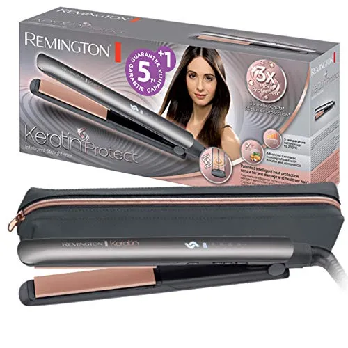 Remington S8598 Keratin Glätteisen - Grau, mit Keratin-Technologie für geschmeidiges und glänzendes Haar