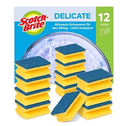 Scotch-Brite Delicate, nicht kratzender Spülschwamm, 12 Stück pro Packung - Allzweck-Schwamm für den Alltag, Blau - Kratzfrei
