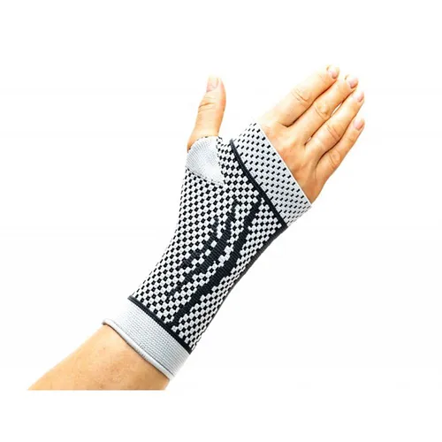 Handgelenkbandage Größe M für rechts - Hochwertige Handgelenkbandage zur Unterstützung bei Handgelenksverletzungen. Atmungsaktives Material und leichte Silikonverstärkungen bieten optimalen Komfort und Beweglichkeit.