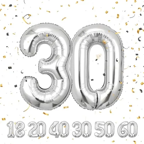Geburtstag zahlen luftballon 30 jahre | Folienballon Sliber- Folienballon in 40"-101cm Geburtstagsdeko - Ballon Zahl Deko zum Geburtstag fliegt mit Helium für Männer Frauen 30.Geburtstags