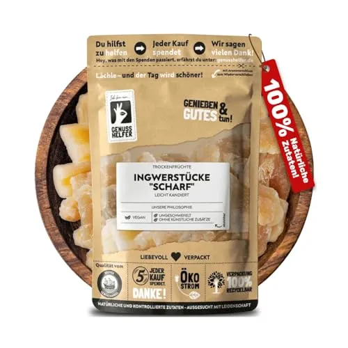 Bremer Gewürzhandel Ingwer, kandierter Ingwer - Ginger, Trockenfrüchte ungeschwefelt, Ingwer getrocknet, Ingwer Würfel, Ingwer kandiert scharf, 200g