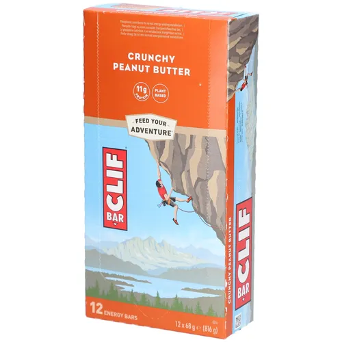 Clif Bar Energieriegel Crunchy Peanut Butter - 12x68g Box - Energie-Riegel mit knuspriger Erdnussbutter und 11g Protein pro Riegel, ideal für unterwegs und ohne Fructose-Glucose-Sirup.