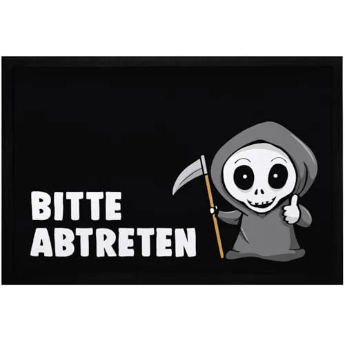 MoonWorks Fußmatte mit Spruch 'Bitte abtreten' - Rechteckige Fußmatte in Schwarz mit lustigem Wortspiel, rutschfester Materialmix aus Polyester für ein sicheres Zuhause.