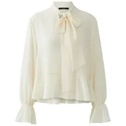 Oui Langarmbluse Gardenia - Elegante Langarmbluse aus transparentem Chiffon im A-Shape. Der kurze Stehkragen mit V-Ausschnitt und die Rüsche am Saum verleihen einen besonderen Look. Ideal für stilvolle Anlässe.