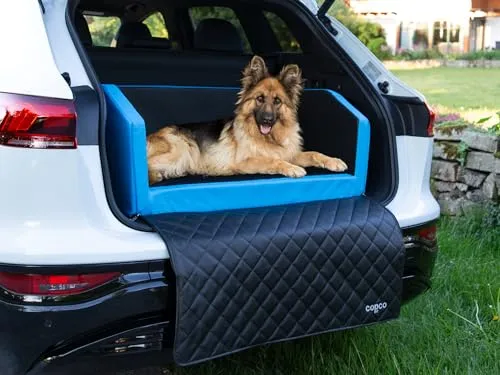 Hundebox Auto mit Kofferraumschutz und Ladekantenschutz - Wasserabweisend, 100x90x38cm, Blau/Grau - Schütze deinen Kofferraum mit dieser praktischen Hundebox! Die wasserabweisende Matte sorgt für Hygiene und Komfort während der Fahrt. Ideal für kleine bis große Hunde und einfach zu reinigen.