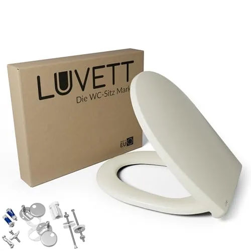 LUVETT® WC-Sitz C100 mit Absenkautomatik – Oval, Pergamon Weiß - Hochwertiger ovaler WC-Sitz mit Absenkautomatik. Einfache Montage mit 3 Befestigungslösungen und antibakteriellem Material für hygienische Sauberkeit. Ideal für jeden Badezimmerstil.