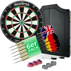 Stagecaptain DBC-1775 BK BullsEye Dartscheibe im Pub Dartschrank - Gaming-Zubehör mit hochwertiger Steeldart-Scheibe, inklusive 6 Steeldarts und 12 Flights für perfekten Spielspaß.