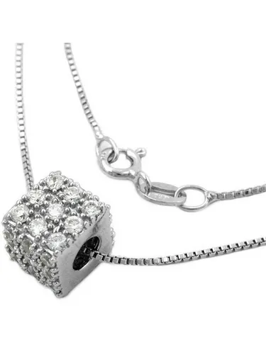 Gallay Kettenanhänger Würfel aus Silber 925 mit Zirkonias - Eleganter 0,9mm Kettenanhänger aus hochwertigem Sterling-Silber 925, modern im Design und individuell gravierbar. Ideal für jeden Anlass und perfekt als persönliches Geschenk.