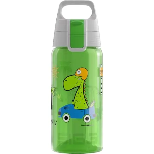 Sigg - Trinkflasche Kinder - Viva One Dino Race Sonderedition - Für Kohlensäurehaltige Getränke Geeignet - Auslaufsicher - Spülmaschinenfest - BPA-frei - Sport & Schule - Blau - 0,5L