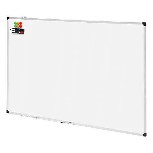Amazon Basics Magnet-Whiteboard mit Stifthalter, trocken abwischbar, Aluminiumrahmen, magnetische Pinnwand, Wandmontage, für Zuhause, Büro, Schule, 150cm x 100cm