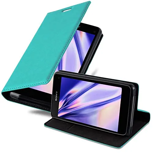 Cadorabo Hülle kompatibel mit Sony Xperia Z1 COMPACT aus Kunst Leder Flip Klappbare Stoßfeste Magnetische [Standfunktion] [Kartenfächern] Cover Hülle für Sony Xperia Z1 COMPACT Tasche in Türkis
