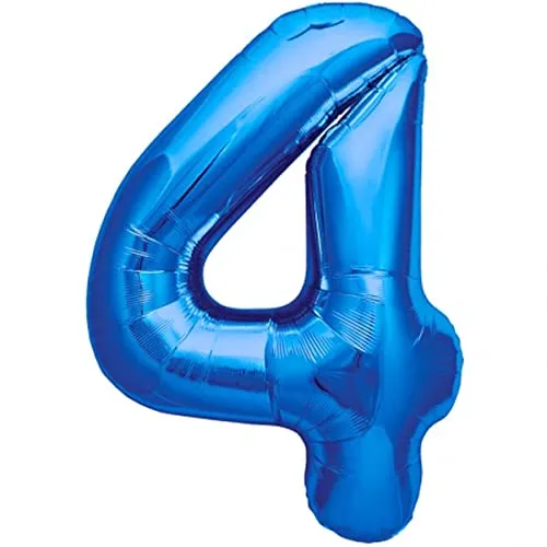 Luftballon 4. Geburtstag Zahl 4 Blau XXL Riesen Folienballon 100cm Geburtstagsdeko Jungen Ballon Zahl Deko zum Geburtstag. Fliegt mit Helium.