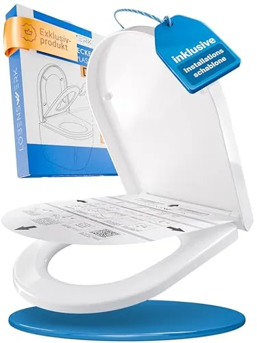 LOBENSWERK WC Sitz D Form Lang - Absenkautomatik & einfache Montage - Toilettensitz D-Form in exklusiver Lang-Variante, mit langlebigem Scharnier und einfacher Montage durch detaillierte Anleitung. Ideal für gängige Kloschüsseln mit perfekter Passform.