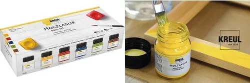 KREUL Holzlasur Creativset 6 x 20 ml - Schreibutensilien, fließend-flüssig auf Wasserbasis für kreative Holzgestaltungen, ideal für DIY-Projekte und Bastelarbeiten.