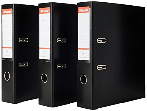 Esselte Ordner breit, DIN A4, 3er Pack, 7,5 cm Rückenbreite, Kunststoff-Ordner, Schwarz, 624294