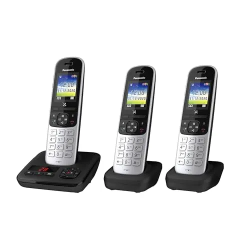 Panasonic KX-TGH723GS - Schnurlostelefon mit Anrufbeantworter 3er Set, strahlungsarm und mit Farbdisplay für modernen Komfort