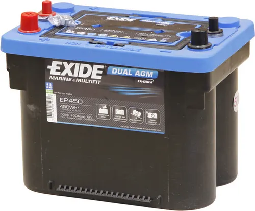 Exide EP450 Dual AGM Batterie 12V 50Ah - Autobatterien mit hoher Lebensdauer und Unempfindlichkeit gegen Tiefentladung, ideal für regelmäßige Be- und Entladung in Mover und Bugstrahlrudern.